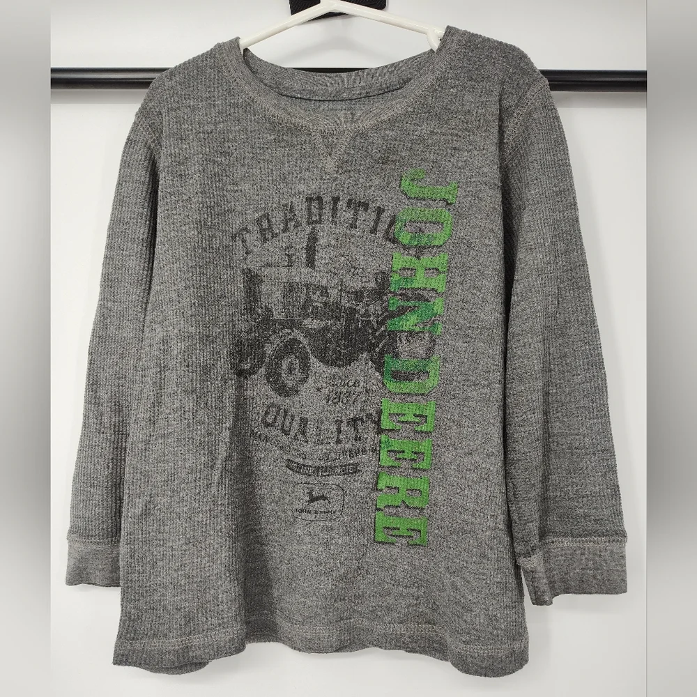 John Deere Green Logo on Gray Thermal Knit Kids Size 5